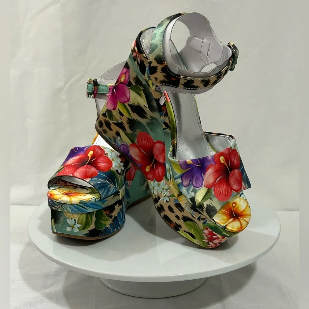 Women’s Floral Leopard Platform Sandals - Multicolor